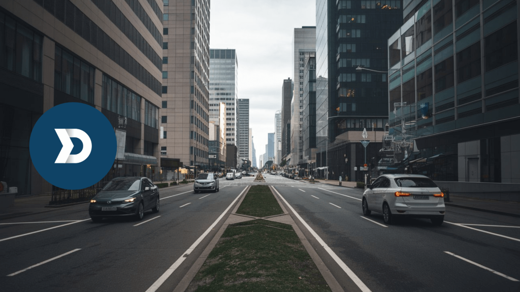 City street with cars, representing the role of Damoov's mobile telematics in usage-based insurance.