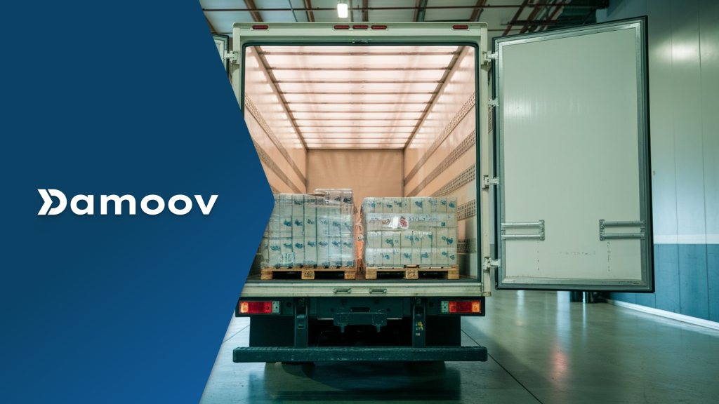 Open truck loaded with pallets of goods, showcasing cold chain logistics powered by mobile telematics solutions.