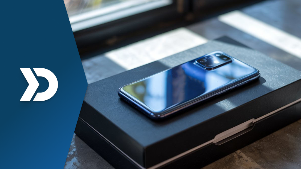 A modern smartphone placed on top of a black box, symbolizing the comparison between smartphone-based telematics and traditional black box solutions.